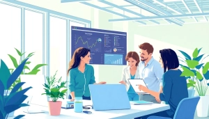 Engaging workspace scene at https://fhpts.com illustrating collaboration and technology in a modern office.