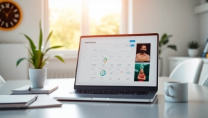 View of a laptop displaying an smm panel interface, emphasizing digital marketing tools.