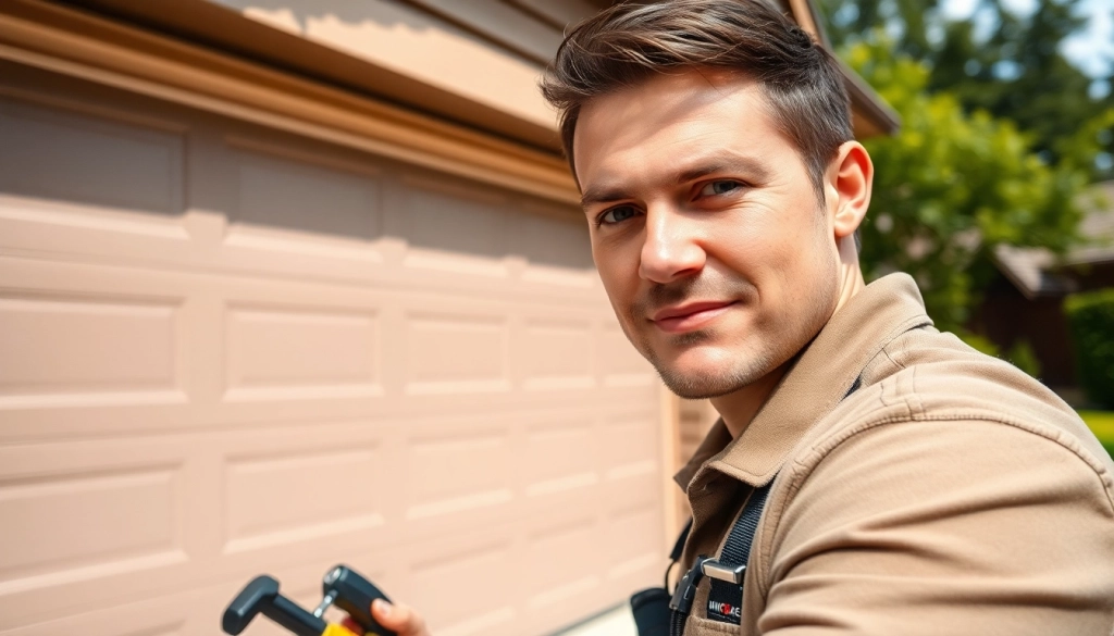 Technician performing Garage Door Repair Vancouver, Wa on a modern garage door.