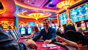 Menang di kasinojitu dengan suasana kasino yang meriah dan penuh warna.