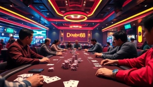 Daftar Domino88 game di lingkungan kasino yang cerah dan energik.