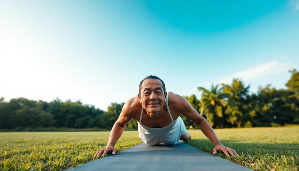 Calculate calories burned using the yoga calories burned calculator with a professional doing yoga outdoors.