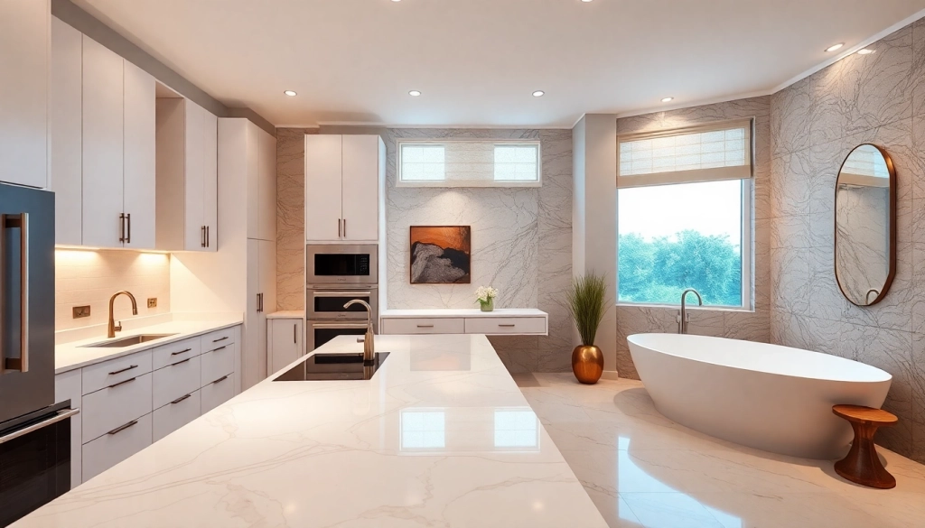 Stunning bathroom and kitchen remodeling showcasing modern design and elegant finishes.