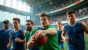 Sayaptogel dan atlet profesional beraksi dalam pertandingan dinamis yang energik.