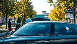 Taxi Nottingham to Birmingham Airport service helping passengers with luggage.