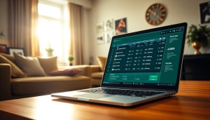 A person analyzes sports betting in Brazil on a laptop in a modern living room.