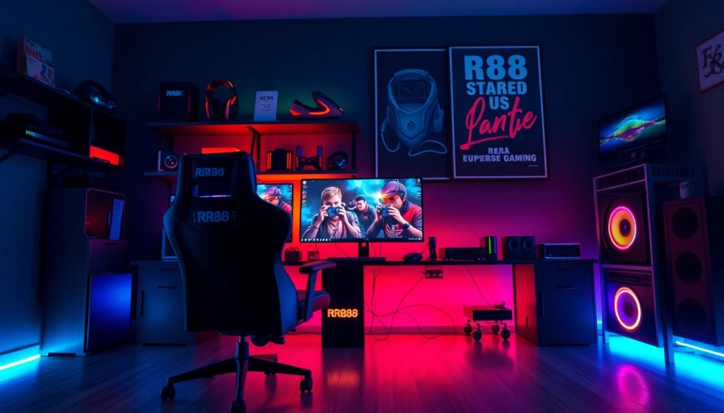 Experience dynamic gaming with the RR88 setup featuring high-tech equipment and vibrant ambiance.