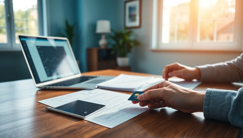 신용카드 현금화를 위한 금융 상담 환경과 신용 카드가 배치된 모습