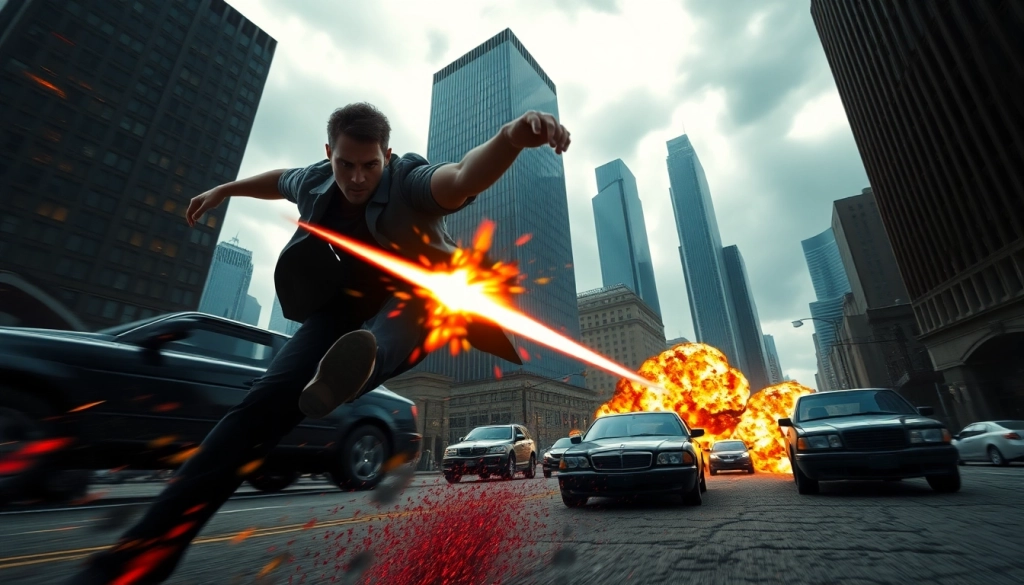 Experience an action thriller with a dynamic chase scene in a dramatic urban environment.