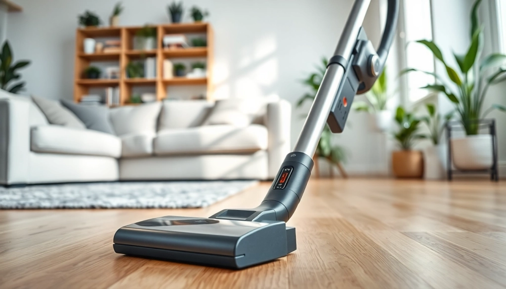 Effortlessly cleaning with the best cordless vacuum, showcasing a modern living space.