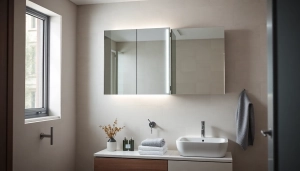 Spiegelschrank mit LED Beleuchtung, modern im Badezimmer platziert und elegant beleuchtet.