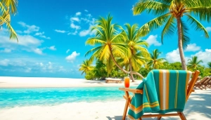 Relaxation at https://travelvixta.com with a serene beach chair and drink, perfect for a getaway.