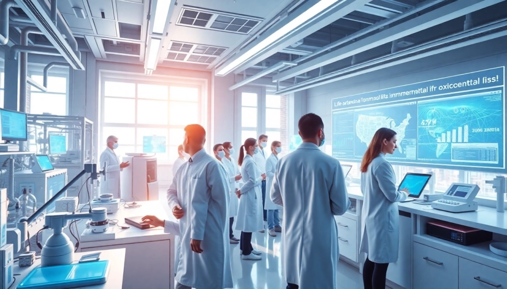 Explore advancements in immortality at www.trilgameshproject.com featuring scientists in a futuristic lab.