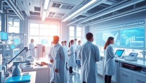 Explore advancements in immortality at www.trilgameshproject.com featuring scientists in a futuristic lab.