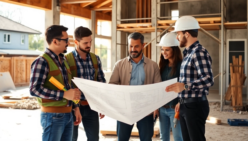 Find experienced building companies near me working collaboratively on a construction project.