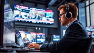 Covering breaking news on https://www.slavicsac.com with a dedicated journalist in a vibrant newsroom.