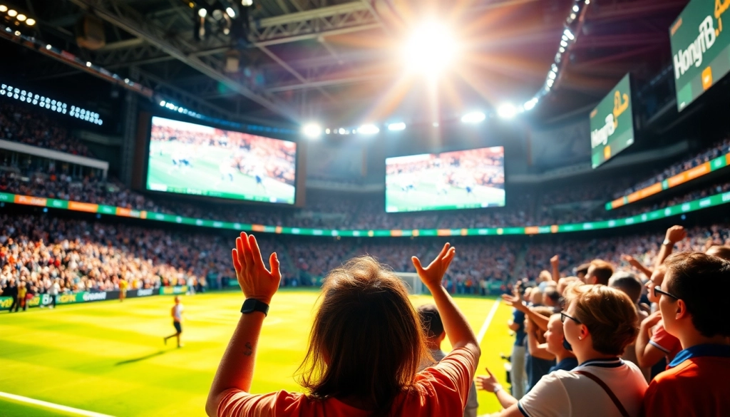스포츠중계 실시간 경기를 즐기는 팬들의 응원하는 모습과 대형 스크린