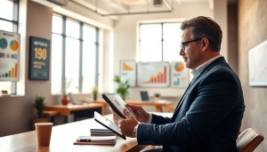 Analyseer gegevens op een tablet via https://nugevonden.nl in een moderne kantooromgeving.