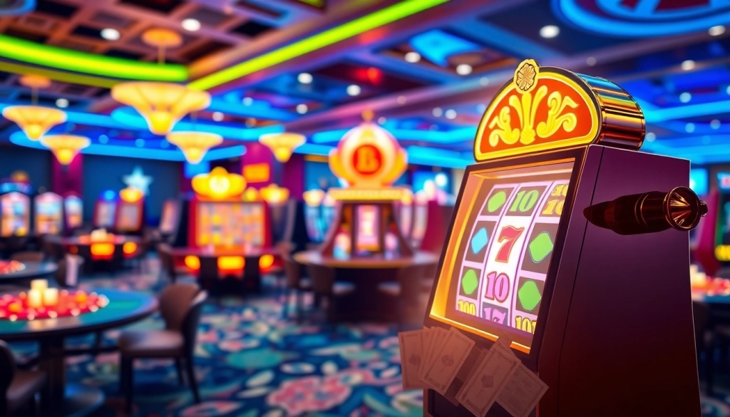 komengtoto dan mesin slot dengan latar kasino yang menarik dan cerah