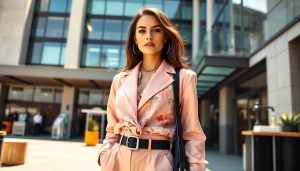 Stylish fashion model in an urban setting representing https://www.northernfashions.com with vibrant colors.