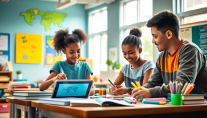 Students engaged in collaborative learning activities showcasing Education in an interactive classroom.