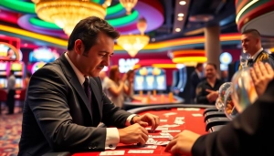 Gambler engaged in a high-stakes game at rr88.com casino tables, showcasing focus and excitement.