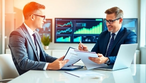 카드 현금화 방법을 설명하는 재무 상담사와 세련된 사무실 풍경