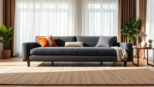 Modern sofa bed in a stylish living room, combining elegance and functionality.