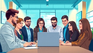 Engage with a free job post in a collaborative office environment with diverse professionals.