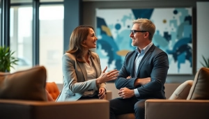 Business coach los Angeles guiding a client through strategic planning in a modern office setting.