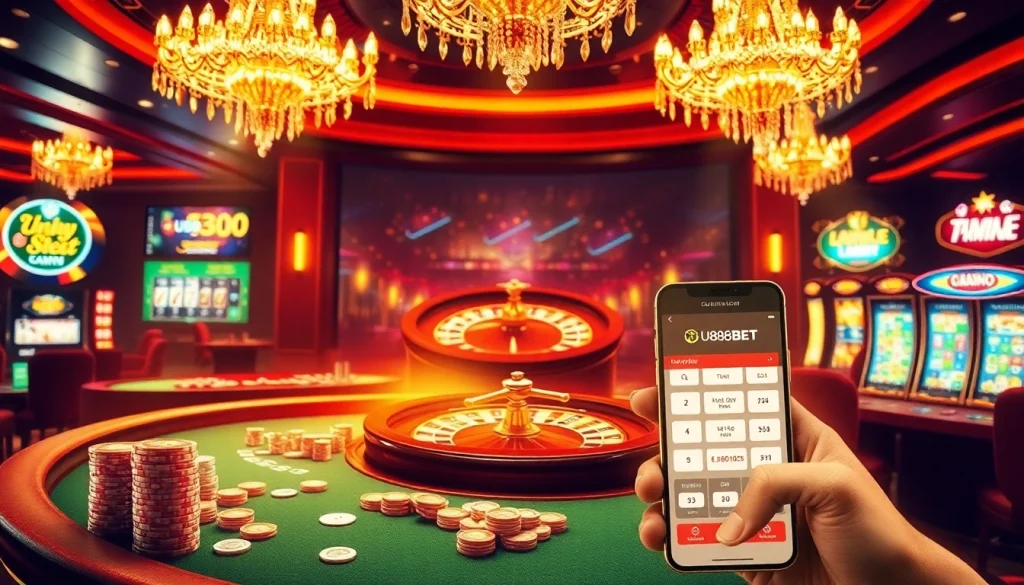 Experience thrilling gaming action with U888BET, showcasing a vibrant casino atmosphere full of excitement.