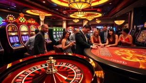 Experience the excitement of gambling at OK365 Homes casino with vibrant tables and slot machines.