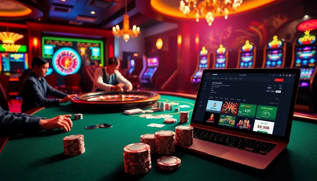 Experience excitement at an OKWIN poker table with vibrant chips and cards.