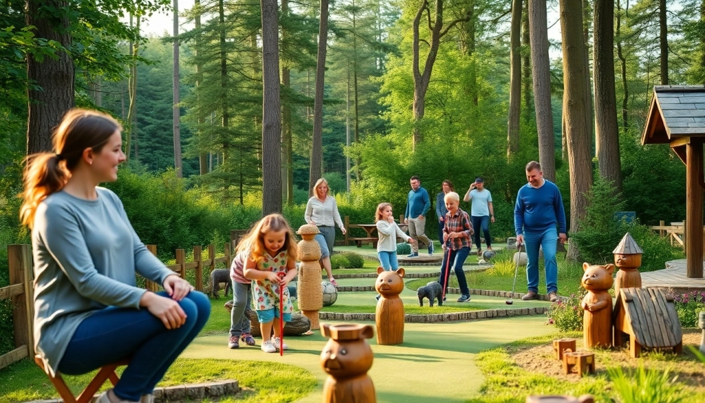 Experience the fun at https://coventryhub.co.uk/stonebridge-adventure-golf/ with vibrant families enjoying the picturesque mini-golf course.