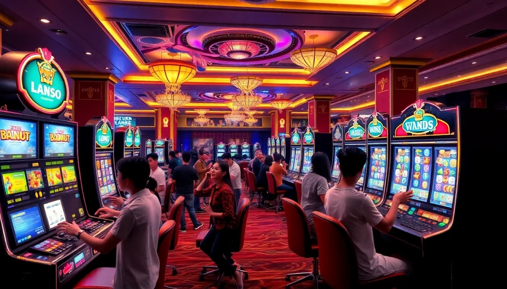 Engaging scene of players enjoying Slot Gacor Hari ini on vibrant casino slots.