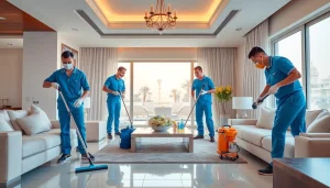 Experience Villa Deep Cleaning Services Dubai with a professional team cleaning a luxurious villa interior.