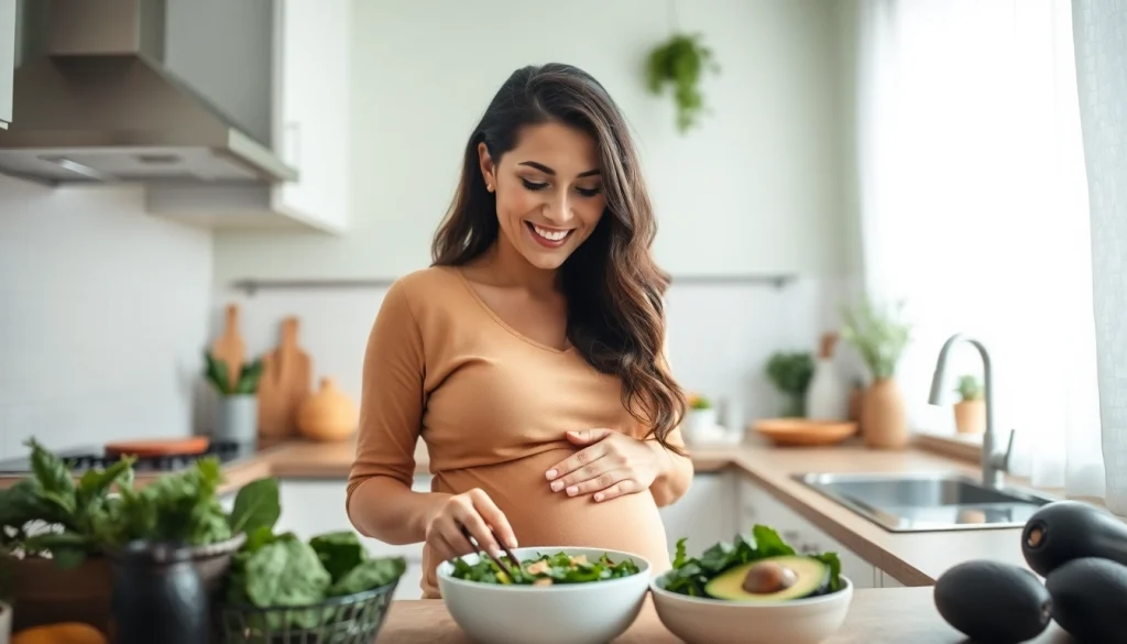 妊娠期の健康を支える新鮮な食材と葉酸サプリを強調した健康的な食事準備