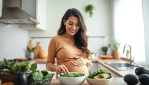 妊娠期の健康を支える新鮮な食材と葉酸サプリを強調した健康的な食事準備