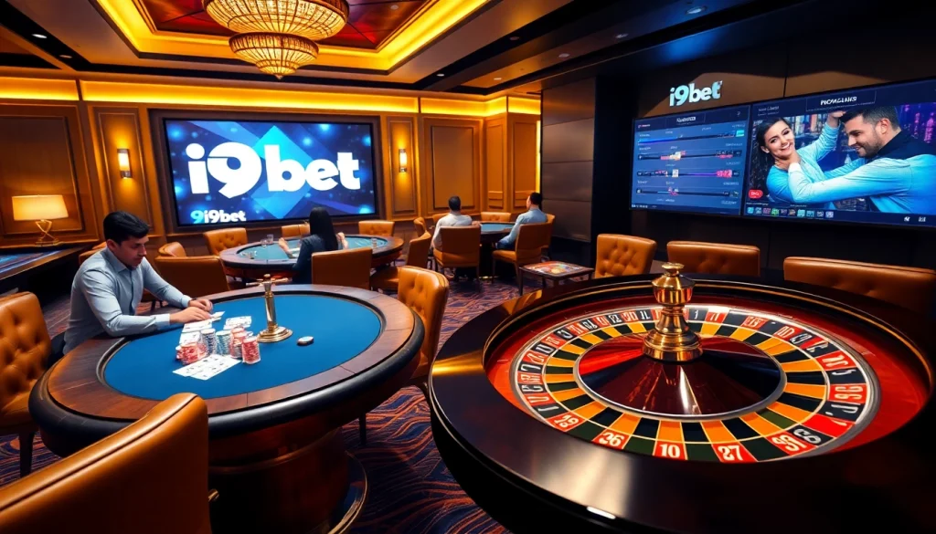 Experience excitement with i9bet at a luxurious online casino featuring dynamic tables and betting interfaces.
