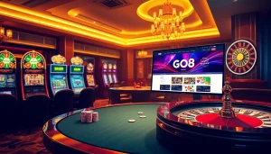 Experience the excitement of GO8 with vibrant slot machines and poker games.