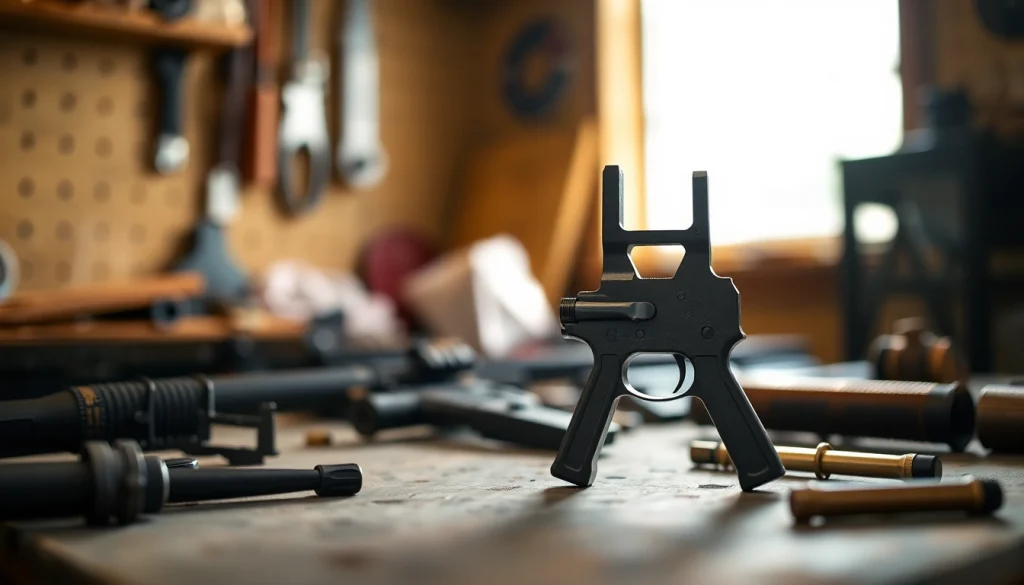 Showcasing the graves alamo 15 trigger with detailed craftsmanship on a workshop table.