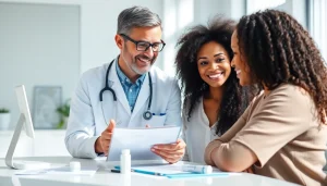 Healthcare professional discussing Oral Weight Loss Treatments with a patient in a clinic.