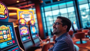 Walettoto permainan slot online yang menarik dengan suasana penuh energi di lounge modern.