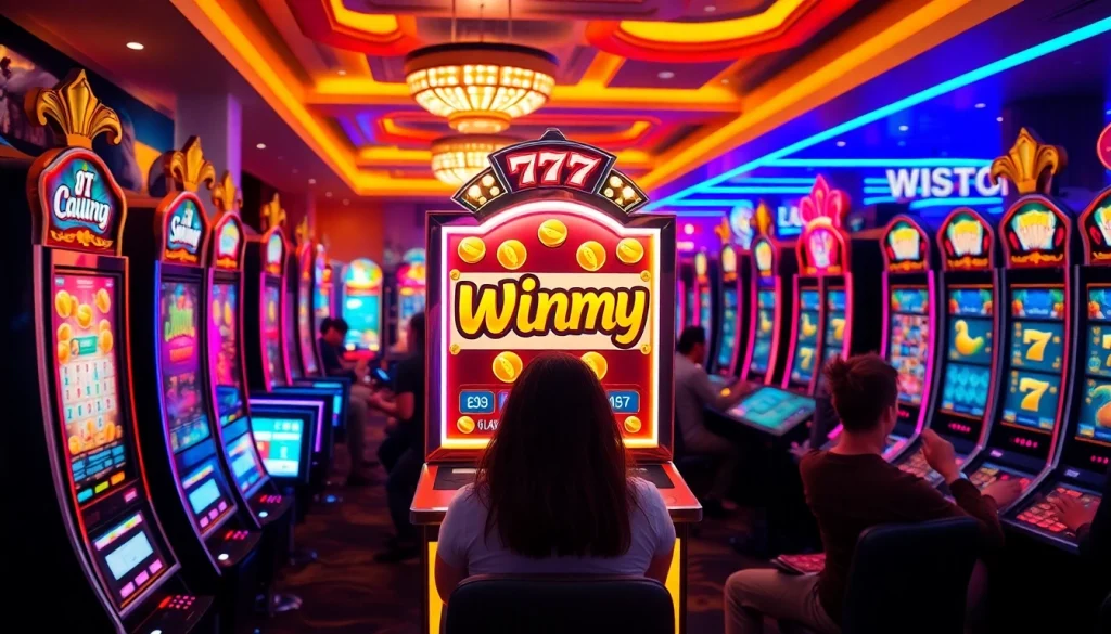 Menangkan hadiah di mesin slot winmy slot yang berwarna-warni dan bersinar.