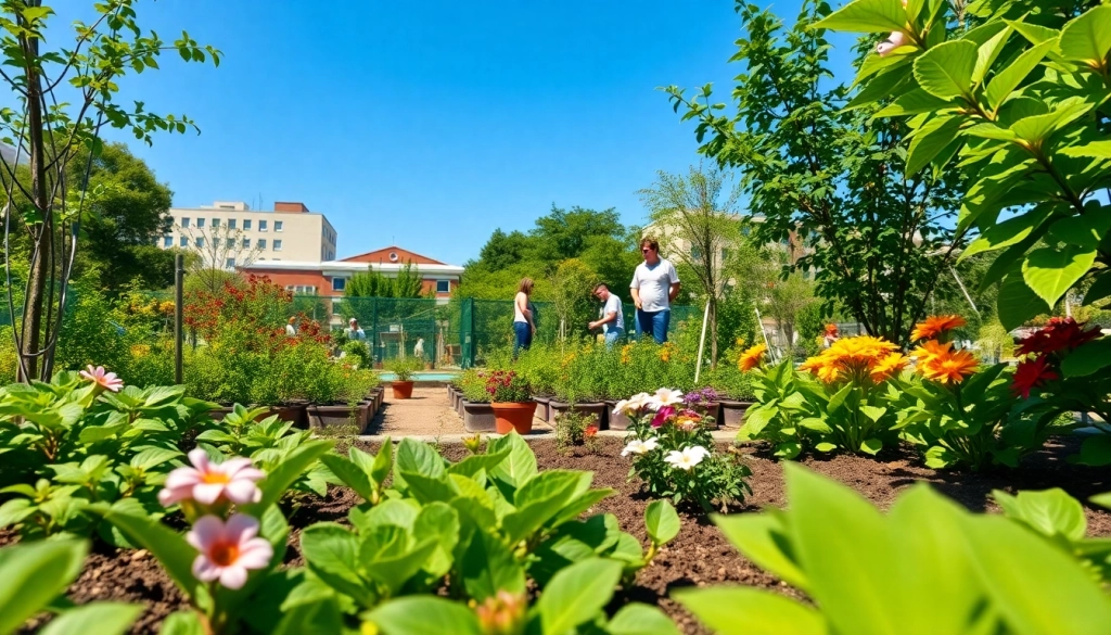 Engaging Gardening scene with people nurturing plants in a sunny community garden