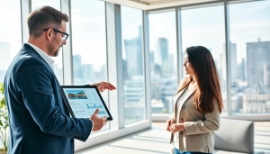 Engaging real estate consultation featuring a professional agent and clients discussing property options.