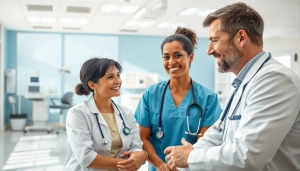 Engaging healthcare professionals at https://www.medexdtc.com consulting with patients in a modern clinic.