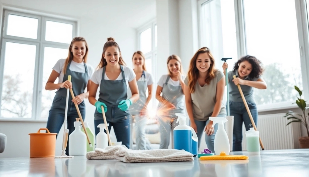 Enhance your space with a professional cleaning service team actively making a home shine.