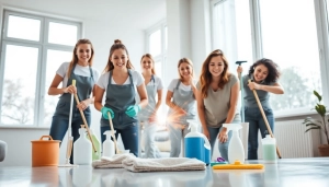 Enhance your space with a professional cleaning service team actively making a home shine.