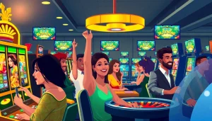 Judi Online Casino Malaysia dengan pengalaman yang mengasyikkan dan pemain merayakan kemenangan.